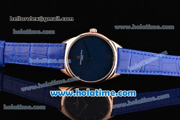 Vacheron Constantin Patrimony Miyota Quartz Rose Gold Case with Blue Leather Strap and Blue Dial - Click Image to Close